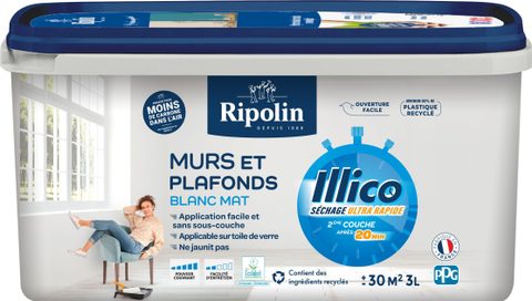 Ripolin Peinture murs et plafonds - Blanc - Mat - Illico - 3 L