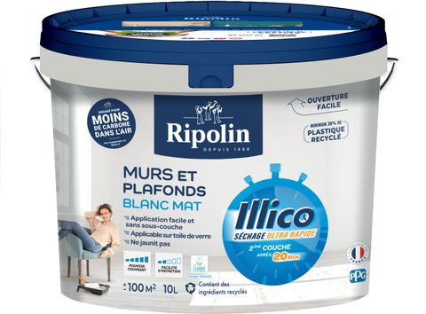 Ripolin Peinture murs et plafonds - Blanc - Mat - Illico - 10 L