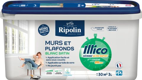 Ripolin Peinture murs et plafonds - Blanc - Satin - Illico - 3 L