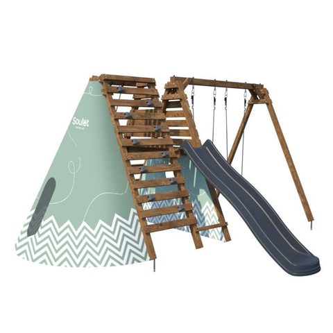 Soulet Aire de jeux en bois Apollon, portique, toboggan et mur d’escalade L. 4,27 m x H. 2,24 m