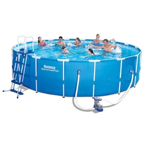 Bestway Piscine hors-sol ronde avec structure en acier et pompe de filtration, diamètre 549 cm, hauteur 122 cm, avec couverture