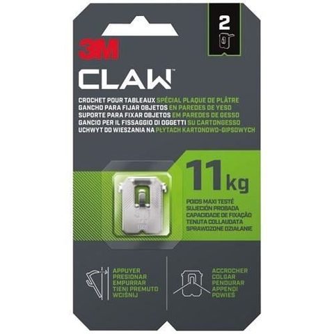 3M Crochet tableaux - Claw - Spécial plaque de plâtre - Supporte 11 kg - Lot de 2
