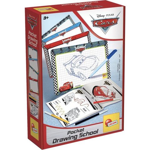 Liscianigiochi Pocket Studio de Dessin - Cars - Kit Dessin - Ardoises effaçables - Guide explicatif - Dès 3 ans