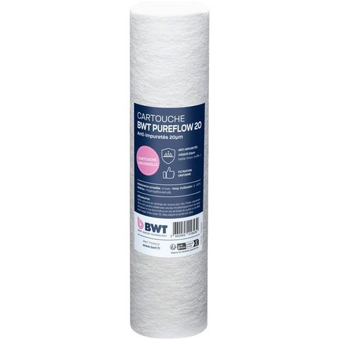 BWT Cartouche filtrante - Extrudée 20 µm - Retient boues/sable/rouille/particules fines - Compatible filtres 10