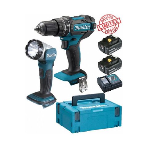 Makita France Perceuse visseuse à percussion Makita 18V 62Nm DHP482 + 2 batt 5 Ah + Lampe torche LED DEADML802 MAKITA Edition Limitée