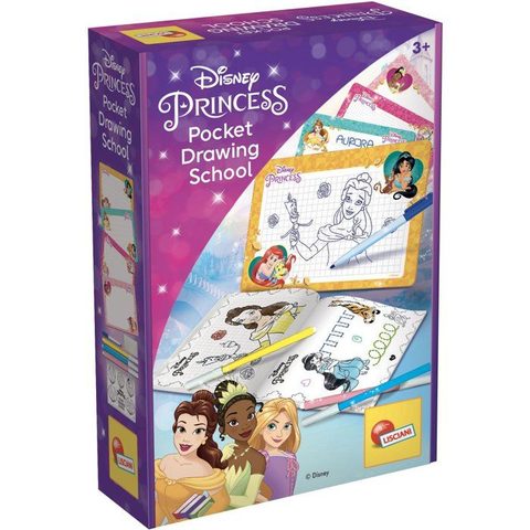 Liscianigiochi Pocket Studio de Dessin - Princesses - Kit Dessin - 4 Ardoises effaçables - Feutres inclus - Dès 3 ans
