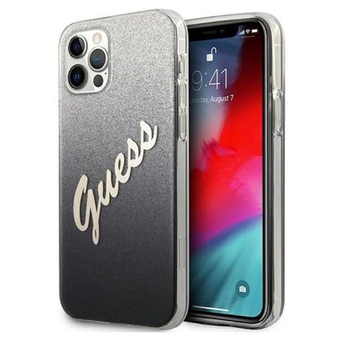 Guess Coque de téléphone - Glitter Gradient Script - Noir - Protection chocs - Compatible sans fil