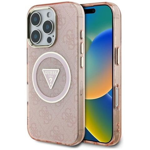 Guess Étui IML Metal Glitter 4G Circle Triangle MagSafe pour iPhone 16 Pro