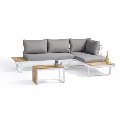 DCB Garden Salon de jardin bas Tokyo aluminium blanc 4 personnes