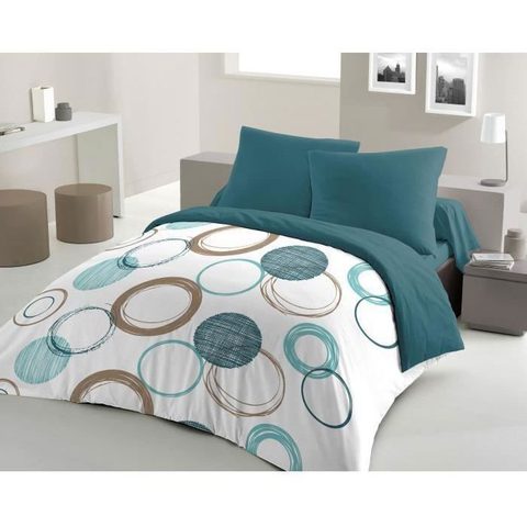 Home Linge Passion Parure de couette Audace - couette 240 x 260 cm + 2 taies d'oreiller 63x63 cm - Bleu canard