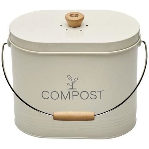 Guillouard Composteur de cuisine ovale en métal avec filtre 7 litres vert pastel