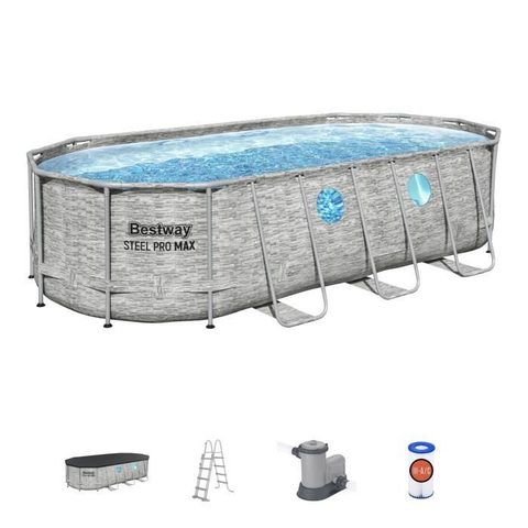 Bestway Piscine hors sol tubulaire ovale Steel pro max Splash View 549 x 274 x 122 cm décor pierre