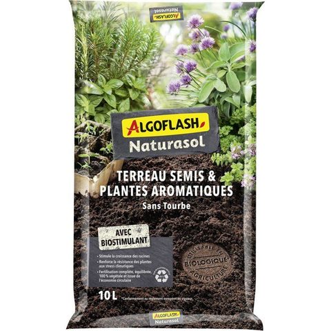 Algoflash Naturasol Terreau Semis plantes aromatiques - Avec biostimulant - Sans tourbe - 10 L