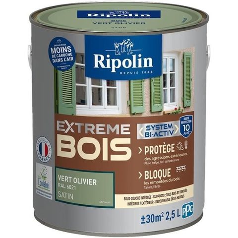 Ripolin Peinture pour bois intérieur et extérieur - Vert olivier Ral 6021 satin - 25 L