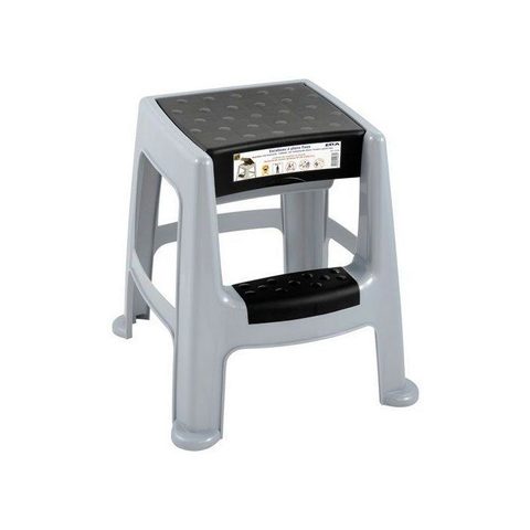 EDA Tabouret marchepied - PLASTIQUE - 2 marches avec c de rangement - Gris perle - Marche