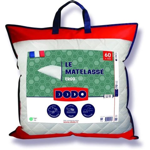 Dodo Oreiller Le Matelassé - 60x60 cm - Soutien ferme - Taie déhoussable - Fabriqué en France