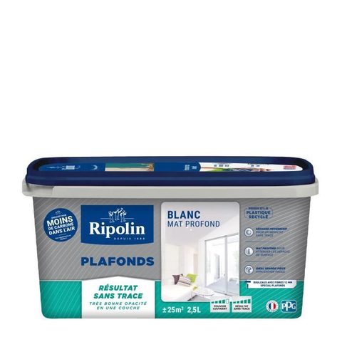 Ripolin Peinture Plafonds, Résultat Sans Trace Blanc Mat Profond - Pot 2,5 L