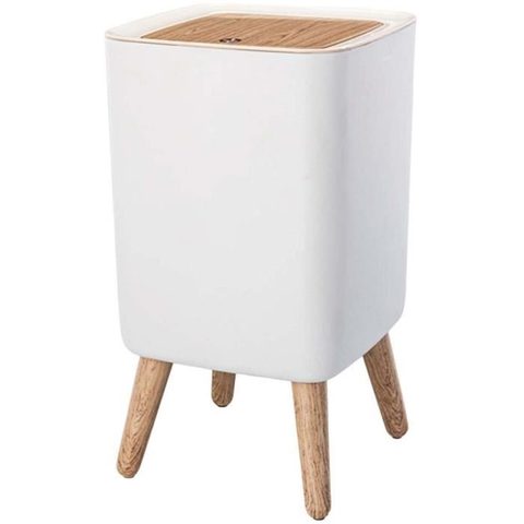 Kitchen Move Poubelle sur Pied - MALMO SQUARE - 10 L - Blanc & Bois