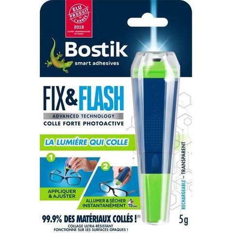 Bostik Colle de Réparation Fix & Flash (Colle Forte Photoactive) Applicateur et Tube 5g