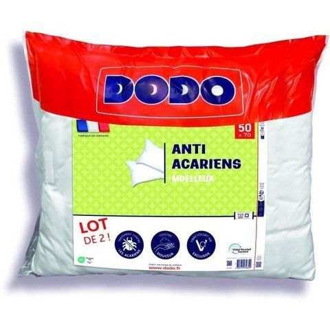 Dodo Lot de 2 oreillers anti-acariens 50x70 cm - 100% Polyester