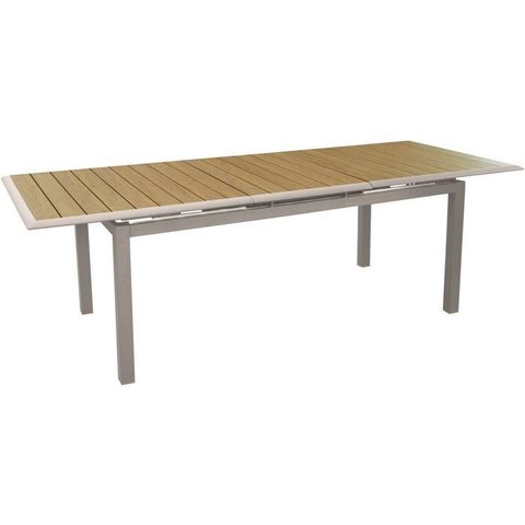 Proloisirs Table de jardin extensible Cubic aluminium crème et bois L.187/247 x l.100 x H.76 cm