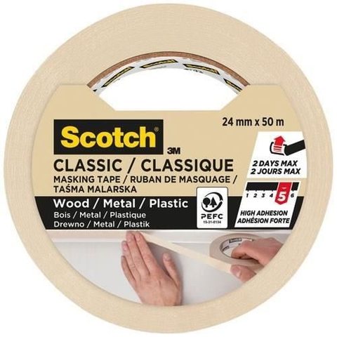 Scotch Ruban de masquage Classique pour lignes droites Beige 50 m x 24 mm