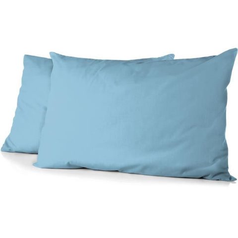 Home Linge Passion Lot de 2 taies doreiller - Microfibre 82 g - 50 x 70 cm - Bleu ciel