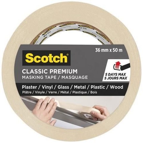 Scotch Ruban de masquage CLASSIC lignes droites beige 50m x 36mm