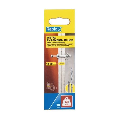 Rapid Chevilles à Expansion - Métal pour Cloison Plâtre 18-32mm - Lot 10 - Charge Max 40 kg - (5001551)