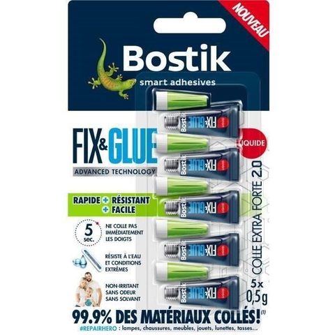 Bostik Colle Fix & Glue Liquide Sans Odeur Sans Solvant - 5 tubes de 0 5 g