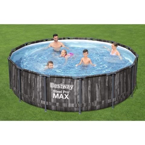 Bestway Ensemble de piscine ronde Steel Pro MAX 427x107 cm - Hors-sol - Filtre à cartouche - Gris - Autoportante