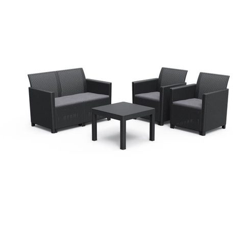 Keter Salon de jardin en résine imitation rotin tressé - Noir - Avec table basse - 4 personnes - MARIE