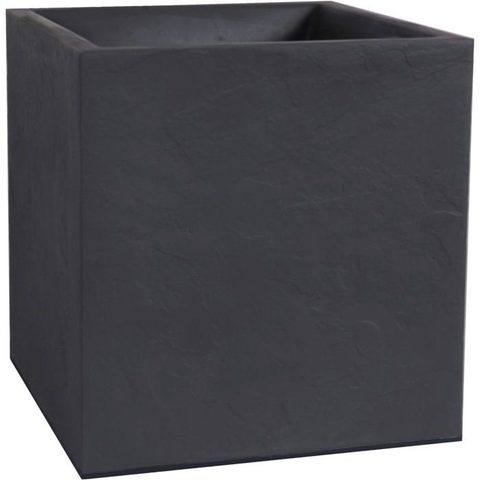 EDA Pot de fleurs Carré 40 cm - Volcania - 31 L - Intérieur/Extérieur - Décor Pierre - 39 5 x 39 5 x H. 43 5 cm