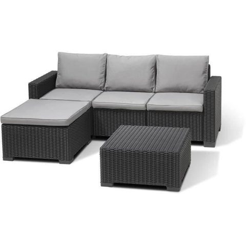 Keter Salon de jardin California Canapé 3 places + Pouf + Table basse - Anthracite