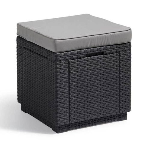 ALLIBERT JARDIN Table-pouf avec coussin et rangement integre - Imitation rotin tresse