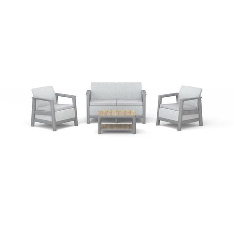 Keter Salon de jardin bas SCANDI LINEA 4 places resine beige avec table stockage