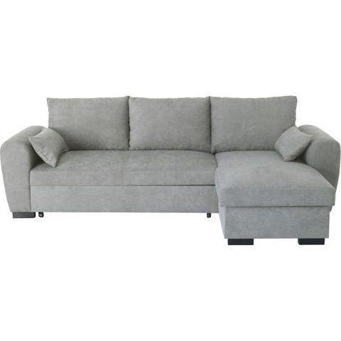 Conforteam Canapé d'angle convertible réversible SORO - Méridienne avec c - Tissu gris clair - L 240 x P 143 x H 85 cm