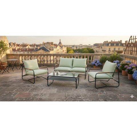 Proloisirs Salon de jardin bas XERES 4 pieces avec coussins