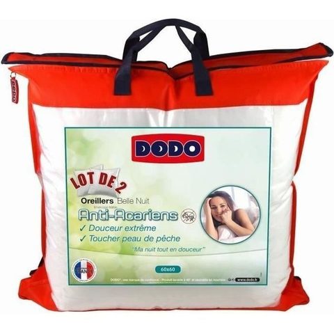 Dodo Lot de 2 Oreillers Anti-Acariens Belle Nuit 60x60 cm