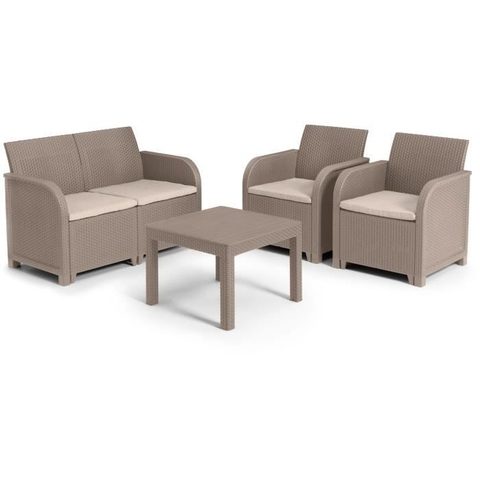 Allibert By Keter Salon de jardin - en résine imitation rotin tressé - 4 personnes - SanRemo - Cappuccino