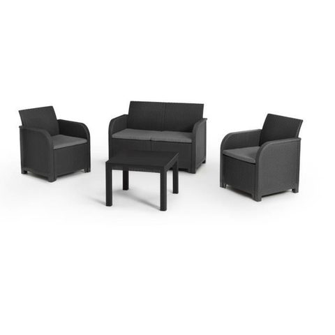 Allibert By Keter Salon de jardin SanRemo 4 places et table basse - imitation rotin tresse