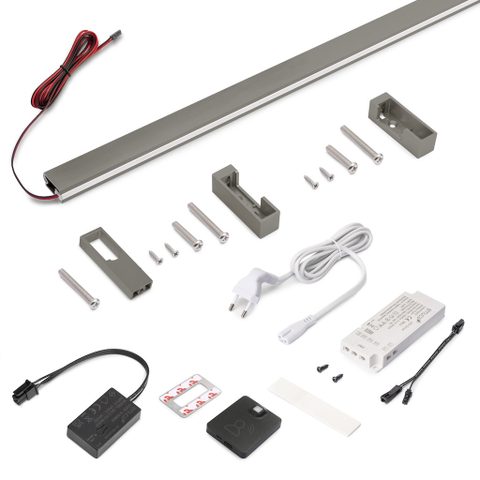 Emuca Kit barre de penderie Luxe LED Neonlynx 1150 mm - titane - détecteur RF Smart 2700 K