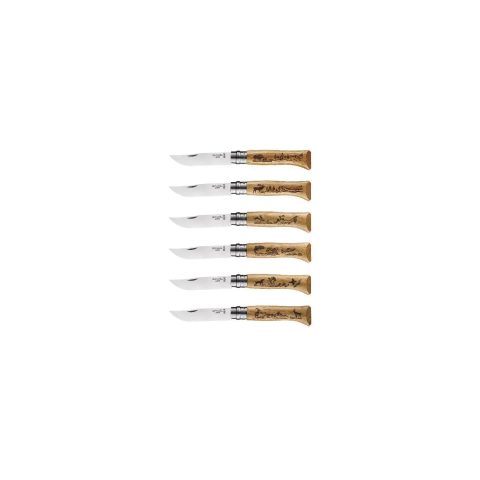 Opinel Lot de 6 Couteaux - Tradition N°8 Gravure Animalia
