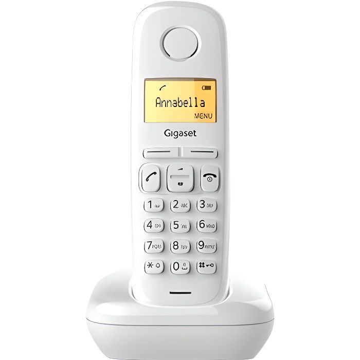 Gigaset Téléphone sans fil A170 avec ID dappelant DECT/GAP blanc - 10 sonneries - Répertoire 50 noms et numéros