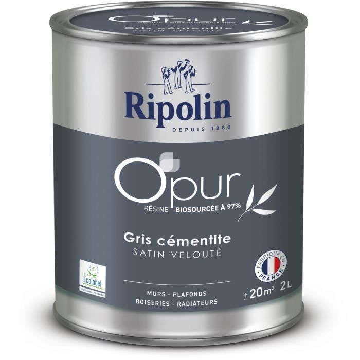 Ripolin Peinture OPUR murs boiseries & radiateurs - 472185 - Gris cementite - Satin veloute - 2 L