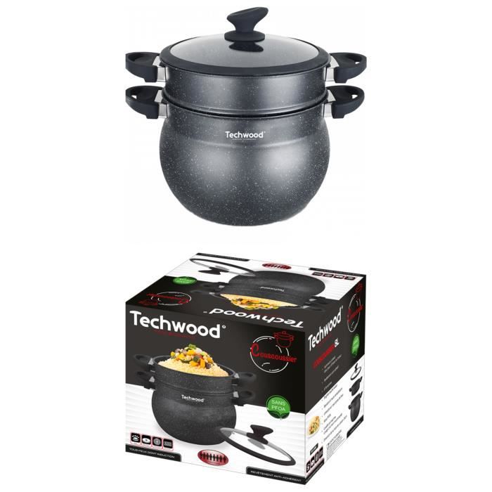 Techwood Couscoussier - Aluminium - 8L - Résistant à haute température - Poignée touché velours - Compatible induction