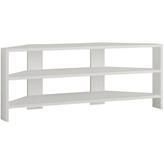 Calicosy Meuble TV d’angle - THALES CORNER - Blanc - Panneaux mélaminés - Style moderne - Fixation murale possible - 110x36x45 cm