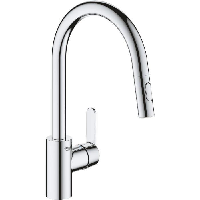 Grohe Robinet de cuisine évier Get robinet avec douchette extractible bec en forme de U inverseur 2 jets Supersteel 31484001
