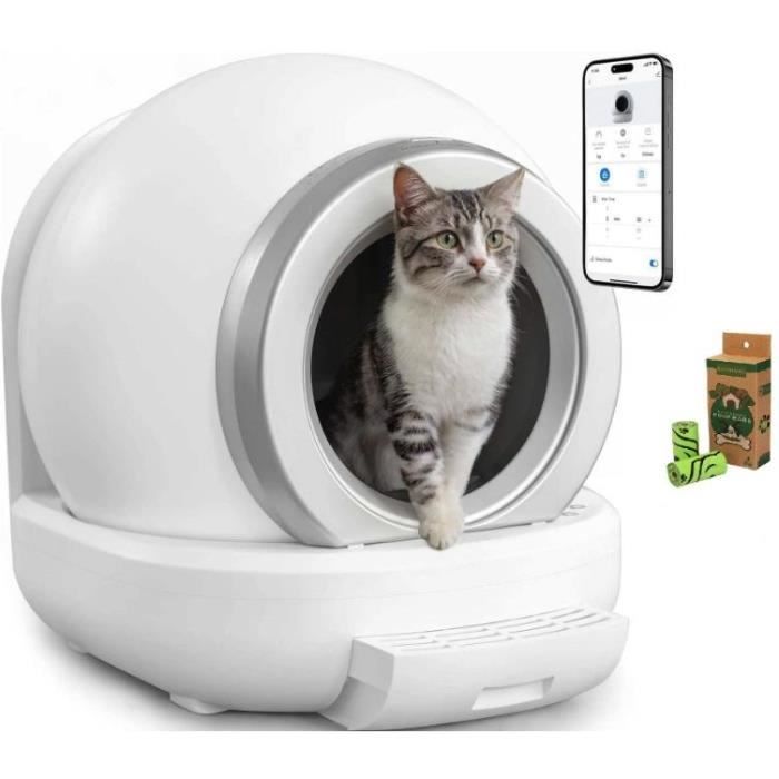 M24 Litière automatique Nice Kitty BJ-PL01 65L Bluetooth blanche avec filtre