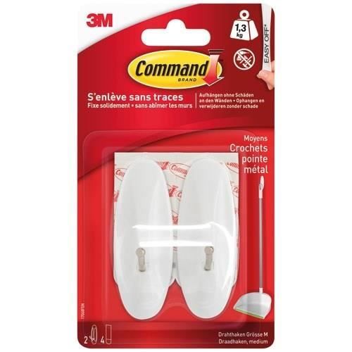 3M Crochet adhésif - Ovale moyen - Crochet pointe métal - Supporte 1 3 kg - Blanc - Lot de 2